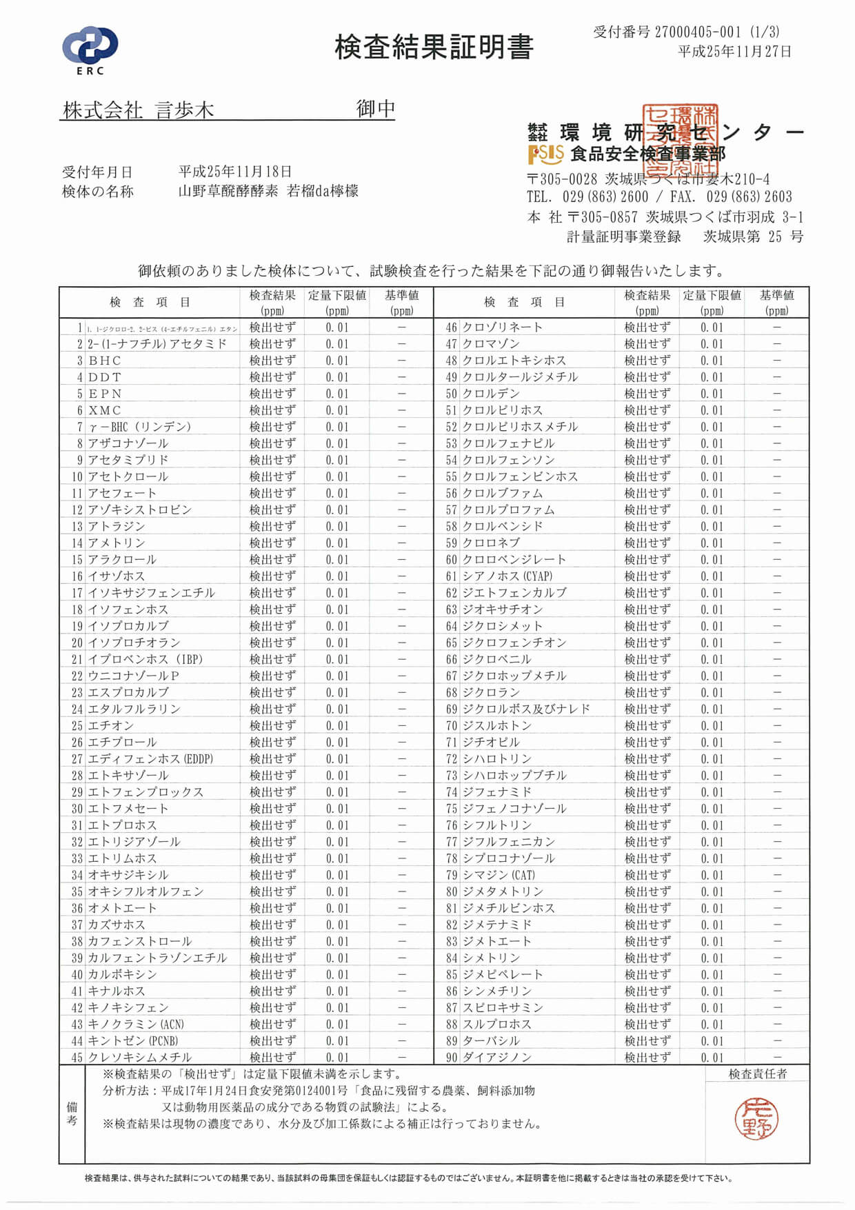 残留農薬検査